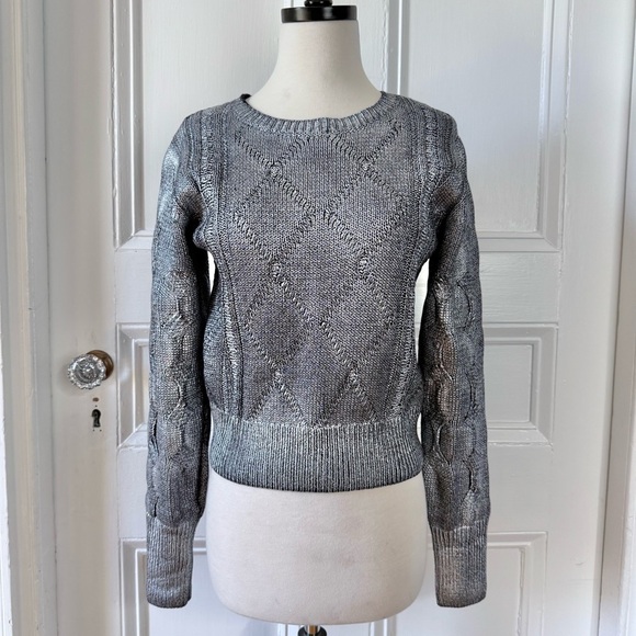 Desigual Sweaters - Desigual Women’s Chic Silver Tone Contrast Cable Knit Detail Sweater Medium